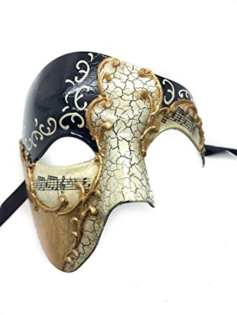 Gold Lining Black Musical Half Face Venetian Masquerade Mask Phantom Design for Men by ppmarket