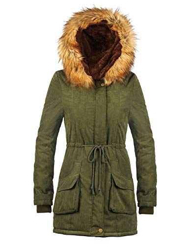 4How Women Parka Jacket Military Faux Fur Lined Winter Coat