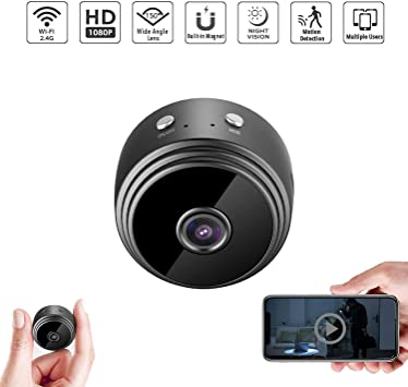 Mini Hidden Spy Camera WiFi Small Wireless Video Camera Full HD 1080P Audio Infrared Night Vision Motion Sensor Support SD Card for iPhone Android Video Detection Security Nanny Surveillance Cam