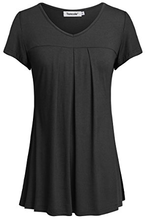 Tencole Womens Round Neck Short Sleeve Summer Tops Pleated Front Tunic Shirt