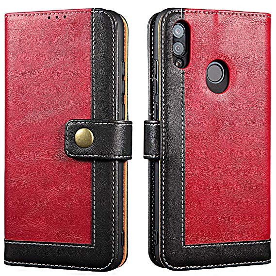 LENSUN Case for Huawei P Smart 2019, Flip Leather Wallet Phone Case Cover with Magnetic Closure for Huawei P Smart 2019 – Wine Red (PS9-TK-WR)