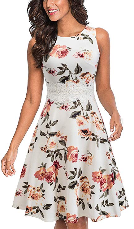 HOMEYEE Women's Sleeveless Cocktail A-Line Embroidery Party Summer Wedding Guest Dress A079