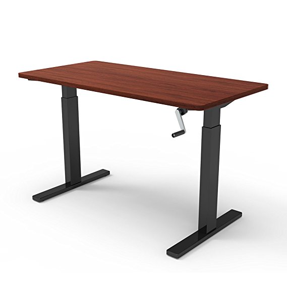 FlexiSpot 48" Crank Standing Desk Sit Stand Desk With Mahogany Top Adjustable Height Desk (Black Frame   Mahogany Top)