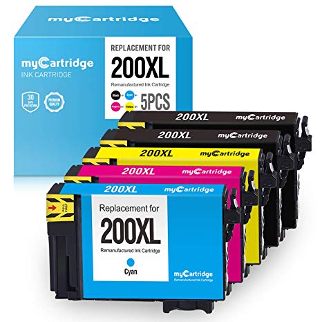 myCartridge Re-Manufactured Ink Cartridge Replacement for Epson 200 200XL T200XL (Black, Cyan, Magenta, Yellow, 5-Pack) to use with XP-200 XP-400 XP-410 WF-2540 WF-2530