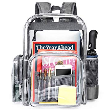 iSPECLE Clear Backpack, Durable School Backpack with Laptop Compartment Clear Backpack Stadium Approved with Reinforced Padded Straps Large Size Transparent Bag for School, Work, Security