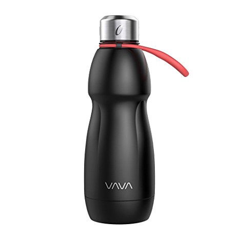 VAVA Insulated Stainless Steel Water Bottle 17oz Double Vacuum Wall Ergonomic Travel Mug, 24 Hours Hot Keeping for Outdoor Sports[FDA Approved] -Black