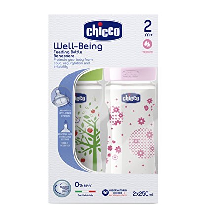 Chicco Bi Pack Pink & Green 250Ml Feeding Bottle