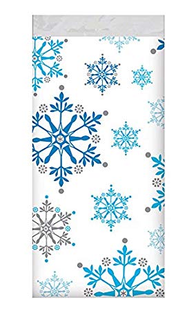 Creative Converting 317151 All Over Print Plastic Table cover, 54 x 102", Snowflake Swirls