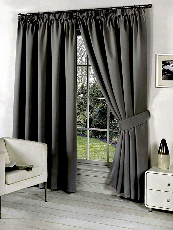 Viceroybedding Pair FAUX SILK Pencil Pleat Curtains INCLUDING PAIR OF MATCHING TIE BACKS, by VICEROY BEDDING (66'' x 72'', Grey)