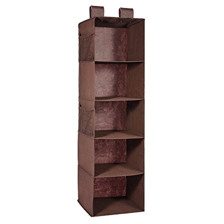 5-Shelf Hanging Closet Organizer, MaidMAX Brown Hanging Accessory Shelves for Clothes and Shoes Storage, Brown