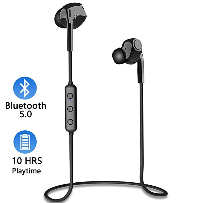 Bluetooth Earbuds Wireless, DULLA Magnetic Headphones 5.0 HIFI Stereo in-Ear Earphones with Mic Noise Cancelling 10 Hrs Playback IPX5 Sweatproof Gym Sports Headset for iPhone Samsung & TV (Black)