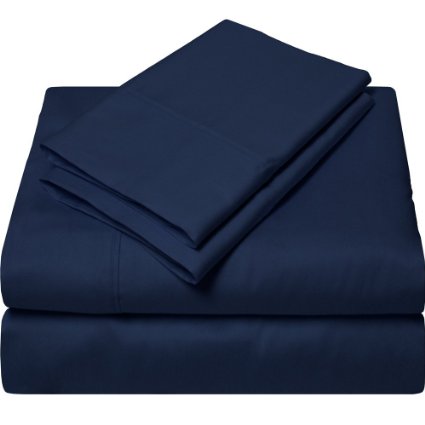 Egyptian Cotton 300 Thread Count Sateen Full Sheet Set (Full, Dark Blue)