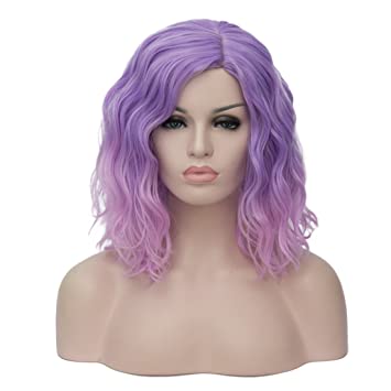 Cying Lin Short Bob Colorful Wigs Wavy Curly Wig Pink Ombre Wig For Women Cosplay Halloween Wigs Heat Resistant Bob Party Wig Include Wig Cap