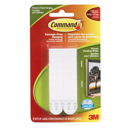 Command Large Picture Hanging Strips, 16 lb Capacity, 4 Sets of Large Strips, (17206C)