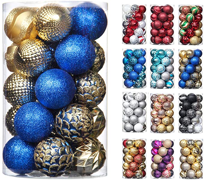 Moonet 31pcs 70mm & 50mm Christmas Decoration Balls Shatterproof Colorful Set Ornaments Balls for Festival Wedding Home Party Decors Xmas Tree Hanging (Blue & Gold)