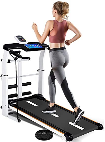 QWENB Treadmills for Home 440lbs Weight Capacity Silent Treadmill Folding Shock Running, Supine, Twisting, Draw Rope 4-in-1 Mechanical Mini Walking Machine
