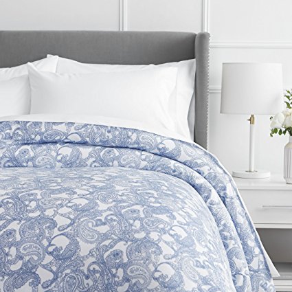 Pinzon 170 Gram Velvet Flannel Duvet Cover - Twin, Navy Paisley