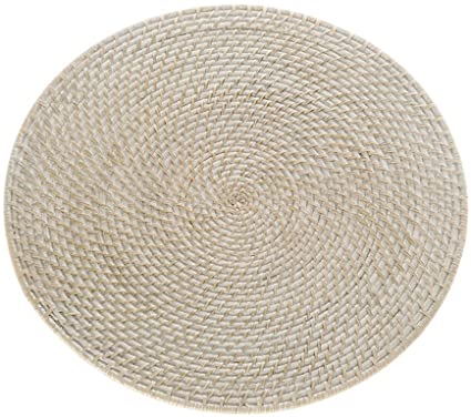 KOUBOO Laguna Round Rattan Placemat, 15", Whitewash