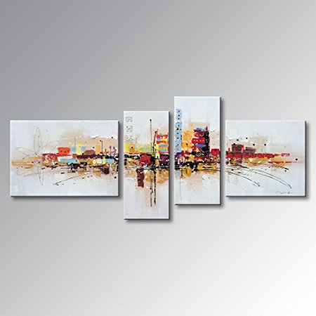 Winpeak Art Framed Handmade Abstract Huge Oil Painting Canvas Wall Art Hanging Modern Contemporary Cityscape Large Artwork Home Decoration Stretched Ready To Hang 84"W x 40"H