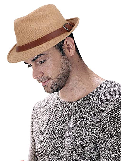 Lullaby Mens Womens Short Brim Structured Straw Fedora Hat Summer Sun Hat