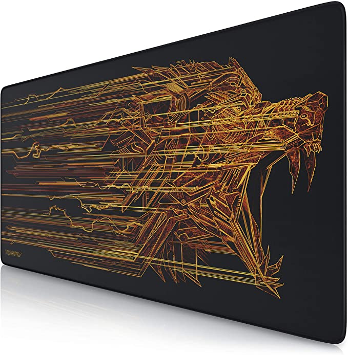 CSL - XXL Gaming Mouse Pad - Orange Wolf Design - 35 x 16 inches - Extra Large Office Mouse mat - Finely Woven Fabric, Non-Slip Rubber Base - Improved Precision and Speed - Washable Table mat