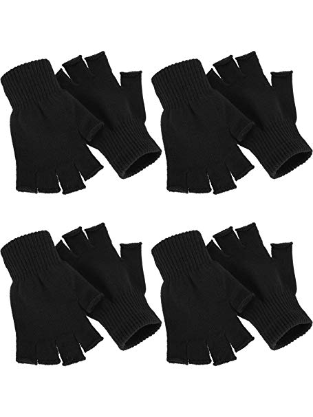 4 Pairs Winter Half Finger Gloves Knitted Fingerless Mittens Warm Stretchy Gloves for Men and Women