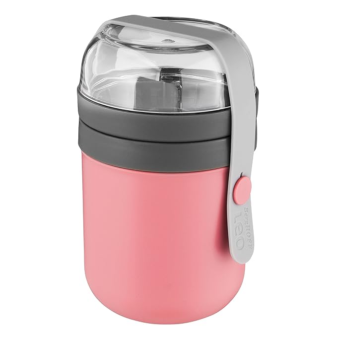 BergHOFF Leo Collection | 6-Inch Dual Lunch Pot | 2-Piece Leakproof Set | Dishwasher and Microwave Safe | BPA Free | Pink and Grey