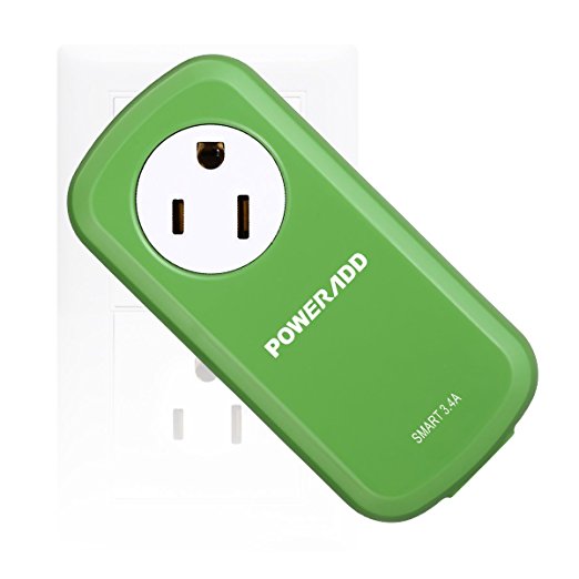 [UL Listed] Poweradd Portable 360 Degree Swivel Outlet Surge Protector 100-240V with 2-Port 3.4A USB Wall Charger, 15A/1875W - Green