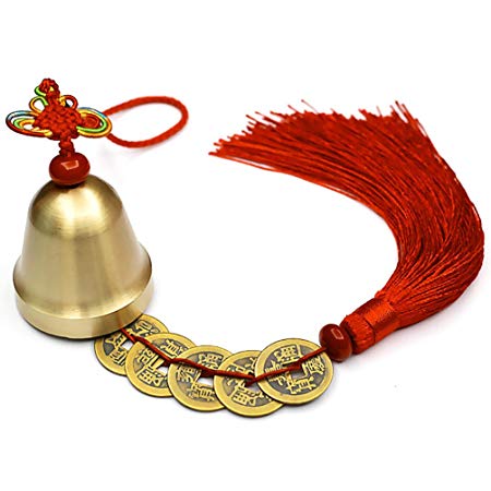 Lalago Chinese Feng Shui Bell for Wealth and Safe, Pendant Coins for Success, Ward Off Evil, Protect Peace - Also Can Used As Wind Chimes, Car Interiors (Red)
