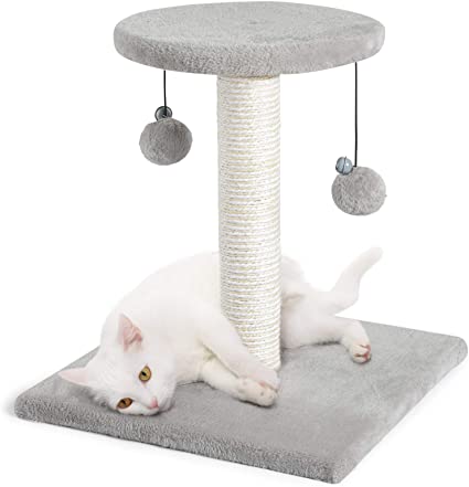 rabbitgoo Cat Scratching Post, 17" Cat Tree Small Cat Tower with Sisal & Plush Perch, Cat Scratch Post with Hanging Toys, Cat Claw Scratcher for Indoor Large Cats, Kitten Climbing Pole for Play Rest