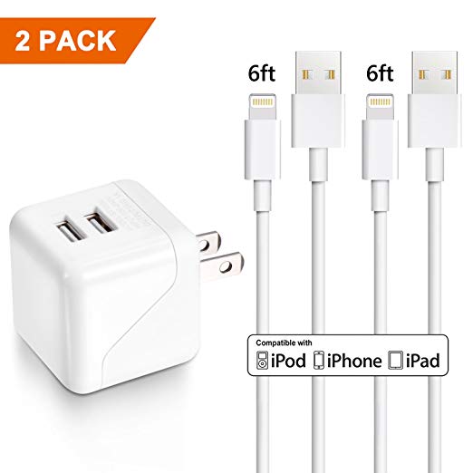 iPhone Charger, Sundix Dual Port Wall Charger Travel Power Adapter with 2Pack 6FT Lightning to USB Cable Charge and Sync Cord Compatible with iPhone X 8 8Plus 7 7Plus SE 6sPlus 6s 6 5s 5 iPod iPad