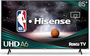 Hisense 85-Inch Class A6 Series 4K UHD Smart Roku TV (85A6NR, 2024 Model) - Dolby Vision HDR, DTS Studio Sound, Game Mode Plus, Alexa Compatibility, Black