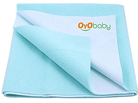 OYO BABY - Quickly Dry Sheet/Cot Mattress Protector Mat/Crib Sheets (140cm X 100cm, Large) - Sea Blue