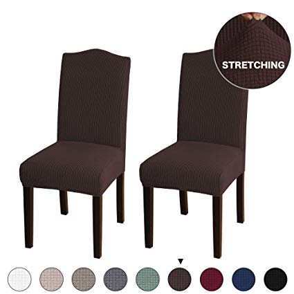 Turquoize Jacquard Dining Room Chair Slipcovers Sets Stretch Chair Cover for Home Decor Dining Chair Slipcover Washable Removable Dining Chair Protector Cover for Dining Room Set of 2, Brown