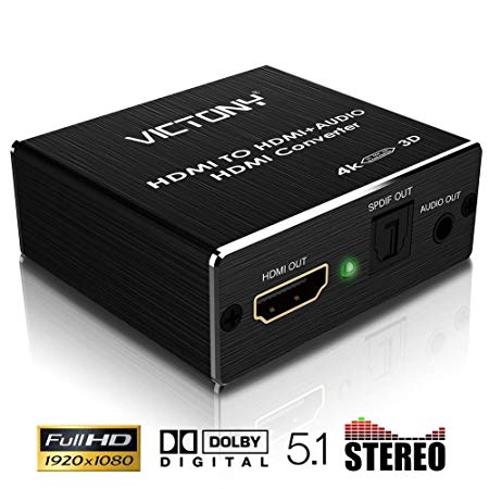 VICTONY HDMI Audio Converter,4K x 2K HDMI to HDMI and Optical TOSLINK SPDIF   3.5mm Stereo Audio Extractor Converter HDMI Audio Splitter Adapter VH051VICTONY HDMI Audio Converter