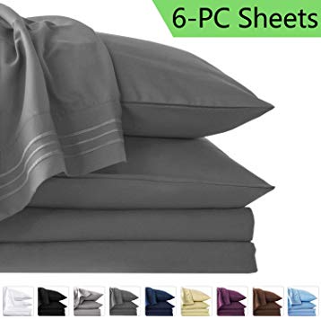 LIANLAM Queen 6 Piece Bed Sheets Set - Super Soft Brushed Microfiber 1800 Thread Count - Breathable Luxury Egyptian Sheets Deep Pocket - Wrinkle and Hypoallergenic(Queen, Dark Grey)