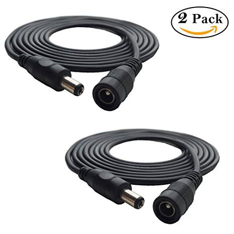Eleidgs 2PCS 2 Meter 2.1mm x 5.5mm DC 12V Adapter Cable DC Plug Extension Cable Male to Female Black, For LED, CCTV, Car, Monitors, and more (6.6ft)