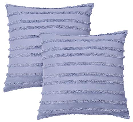 PHF Throw Pillow Cover Cotton Striped Clipped Pack of 2 Rectangle/Square Decorative for Couch Sofa Bed 18" X 18" Blue