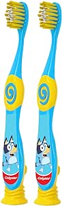 Colgate Bluey Toothbrush for Children with Suction Cup, Kids 2-5 Years Old, Extra Soft (Colors & Characters Very) - Pack of 2