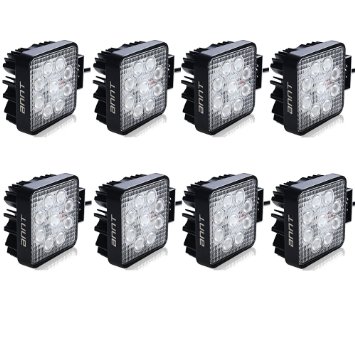 ANNT 27w Led Work Light Lamp Off Road Trailer Driving Light Tractor Lighting Waterproof 8 Pack 27w Square Flood Beam