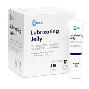 (12 Pack) Globe Lubricating Jelly, Sterile, Water Soluble, Latex-Free, Unscented, Greaseless, for Medical Use, 4 oz Tubes