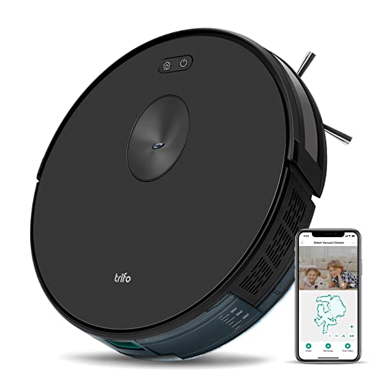 Trifo Ironpie m6  Robot Vacuum Cleaner with Water Tank, 3 in 1 Mopping & sanitizing Vacuum Robot, 1800Pa Strong Suction, Remote Monitoring, Self-Charging, Wi-Fi Connectivity, Hard Floor to Low-Pile Carpet, Black