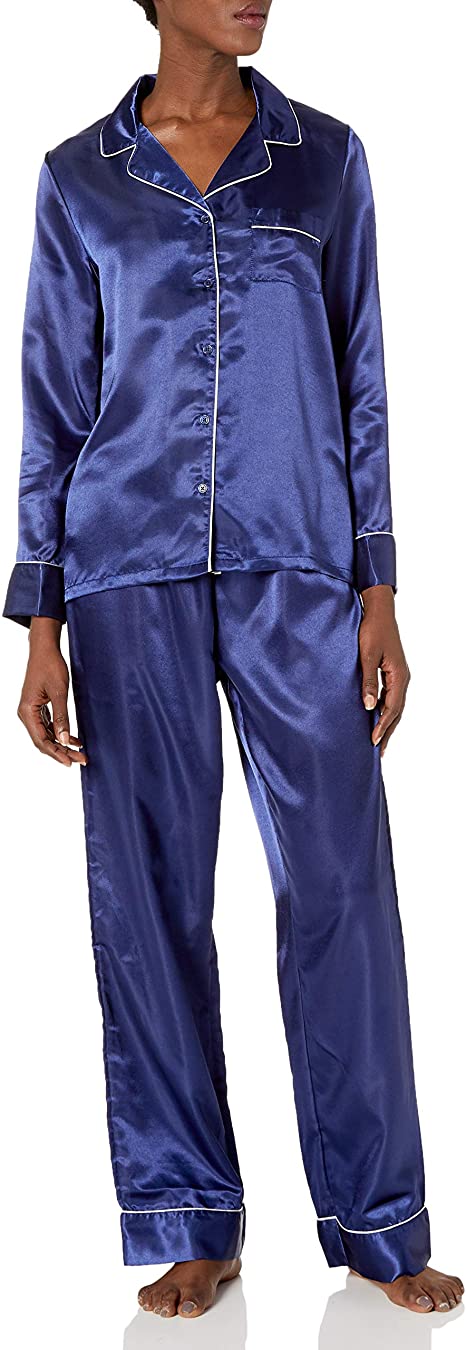 Amazon Brand - Mae Women's Satin Notch Collar Pajama Set