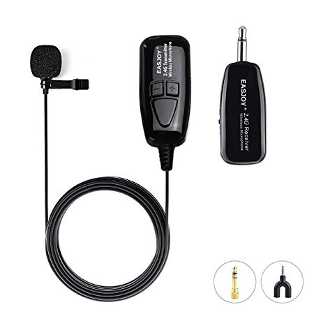EASJOY 2.4G Wireless Lavalier Microphone with Voice Amplifier and Recording for iPhone Camera PC Laptop for Teachers, Louder Speaker, PA system , Karaoke, Smart Phone, Bus Amplifier