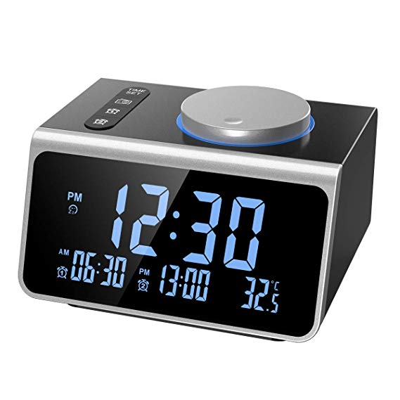 ORIA FM Radio Alarm Clock, Digital Alarm Clock Radio, Dual Alarm with USB Charger, 5 Level of Brightness, 12/24H Switchable, Sleep & Snooze Functions, Temperature Display for Home, Bedroom