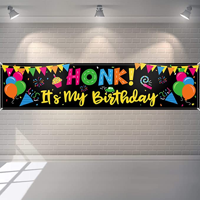 HONK IT’S My Birthday Quarantine Banner Large Happy Birthday Yard Sign Backdrop It's My Birthday Backdrop Party Indoor Outdoor Car Decorations（Black）
