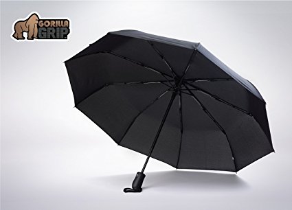 The Original GORILLA GRIP Non-Slip Compact Travel Umbrella, Automatic, Waterproof (Teflon coated), Windproof, Premium Construction, Ergonomic Comfort Grip