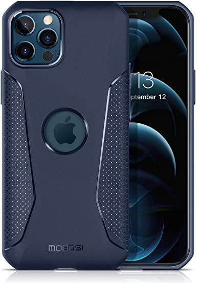 MOBOSI Net Series Compatible with iPhone 12 Case/iPhone 12 Pro Case(2020), Rugged Shockproof Soft TPU Protective Case Compatible with iPhone 12/12 Pro 6.1 Inch - Navy Blue