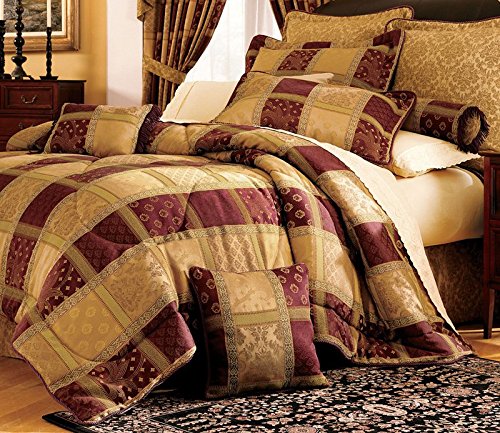 7 Piece Burgundy Jewel Patchwork Comforter Set King