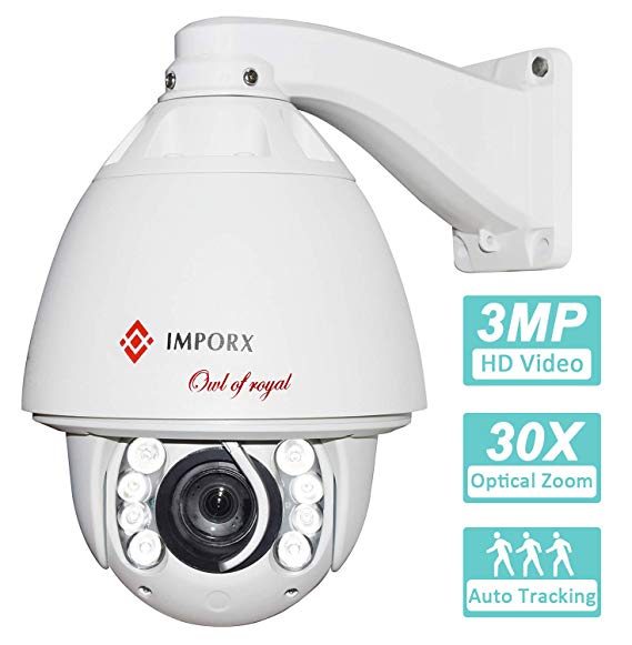 IMPORX 30X 3MP Auto Tracking PTZ IP Camera, 30X Optical Zoom 1536P Full HD Camera, H.265 ONVIF High Speed Outdoor Camera, Support Micro SD Card and P2P, 500ft Night Vision, with Fan Heater and Wiper